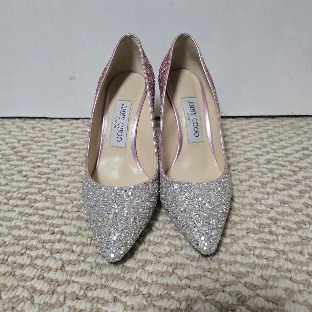 Jimmy Choo Romy 85 Glitter Pumps - Size 36 - Pink And Silver - Picture 8 of 14